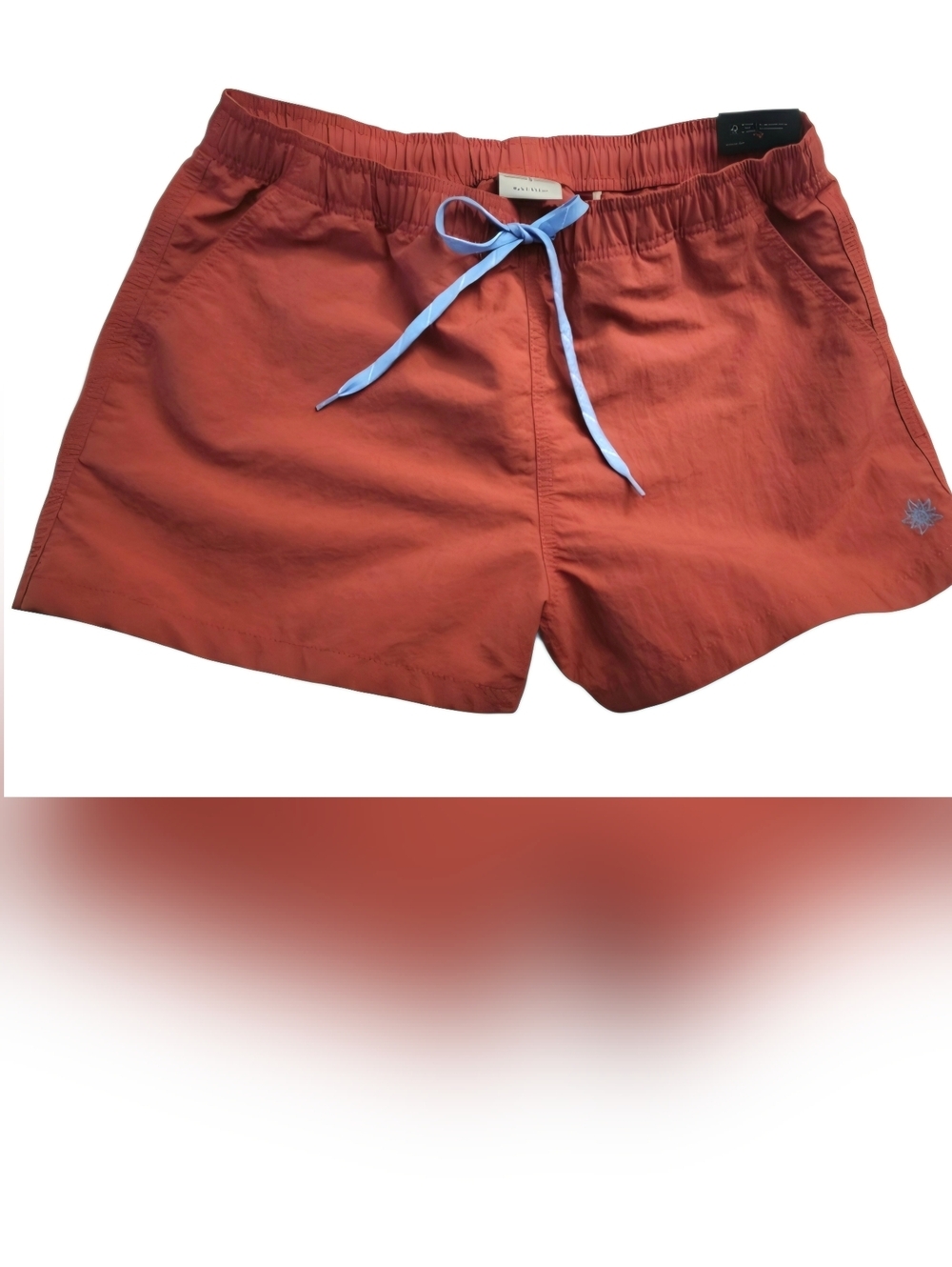 New w/tags Alpine Design 3" Pull on shorts, Mid rise, soft red orange & sky blue